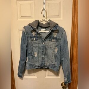 Ci Sono Blue Denim Jacket with detachable Gray Hood